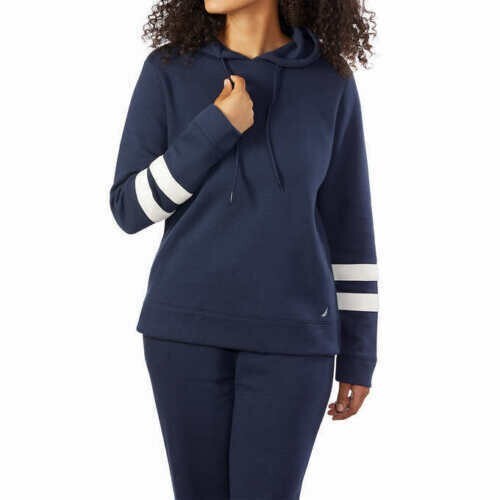 Nautica Women's Fleece Classic Supersoft Hoodie, Navy/White XXL