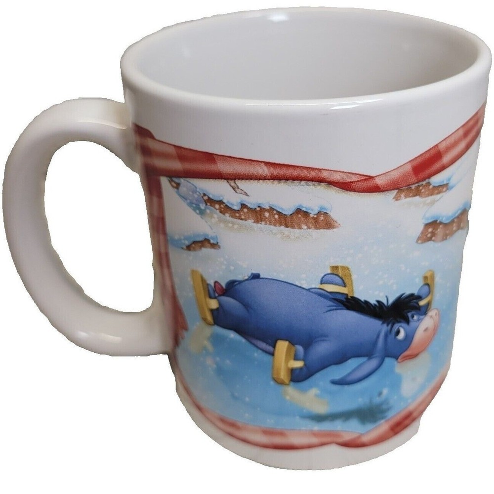 Disney Winnie the Pooh Coffee Mug White Winter Snow Scene Tigger Eeyore Holiday