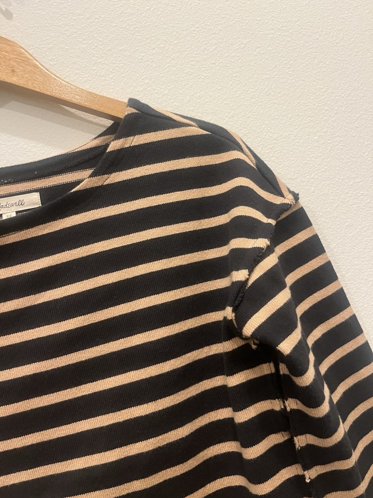 Madewell Women's Luxe Long-Sleeve Tee in Casler Stripe Black Xs