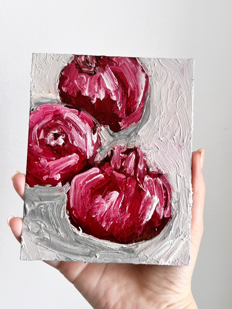 Miniature Pomegranate Oil Painting Impressionist Food Artwork
