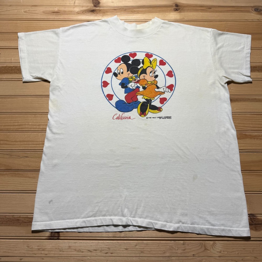 Vintage 80s Mickey Mouse Minnie Mouse California Souvenir Hearts  T-Shirt - XL