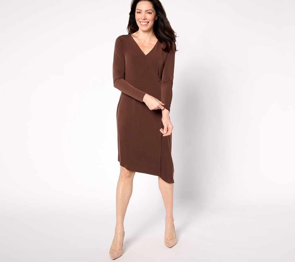 BEAUTIFUL by Lawrence Zarian Women's Dress Sz L Asymmetric Hem Brown A630482
