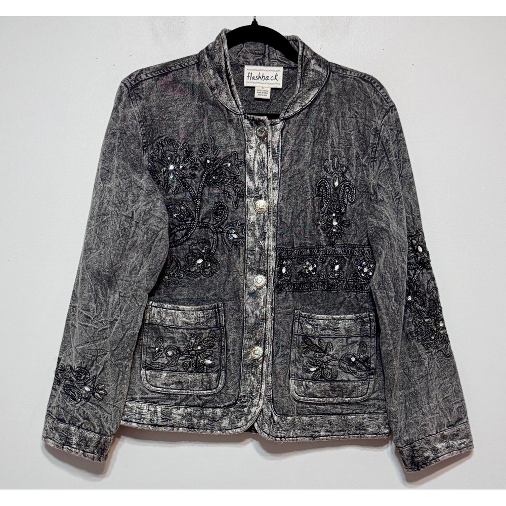 Vtg Y2K Flashback Womens Whimsigoth Denim Jacket Small Boho Grunge Witchy Fairy