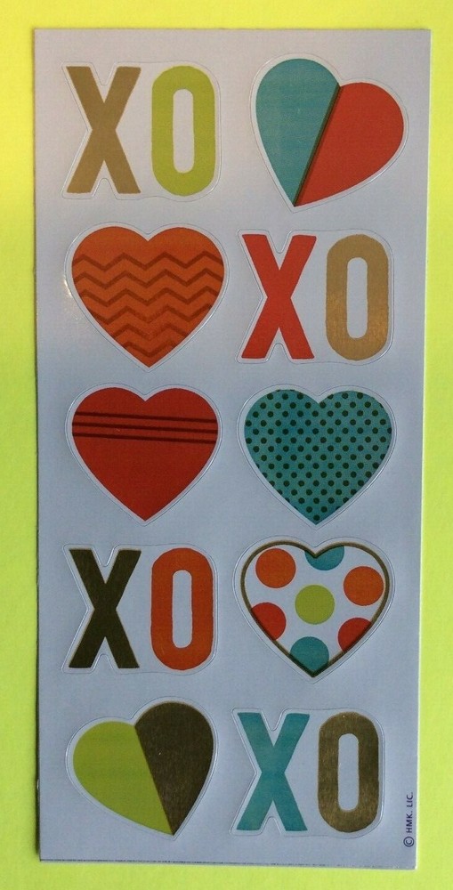 HALLMARK Sticker Sheet Valentine's Day Love XO Hearts Acid Free Scrapbooking-image