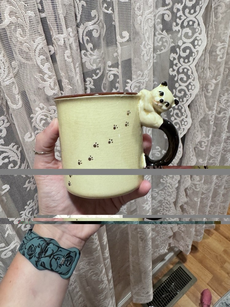 vintage Cat Coffee Mug Tail Handle Footprints Ceramic Cup Made In Japan MCM Rare