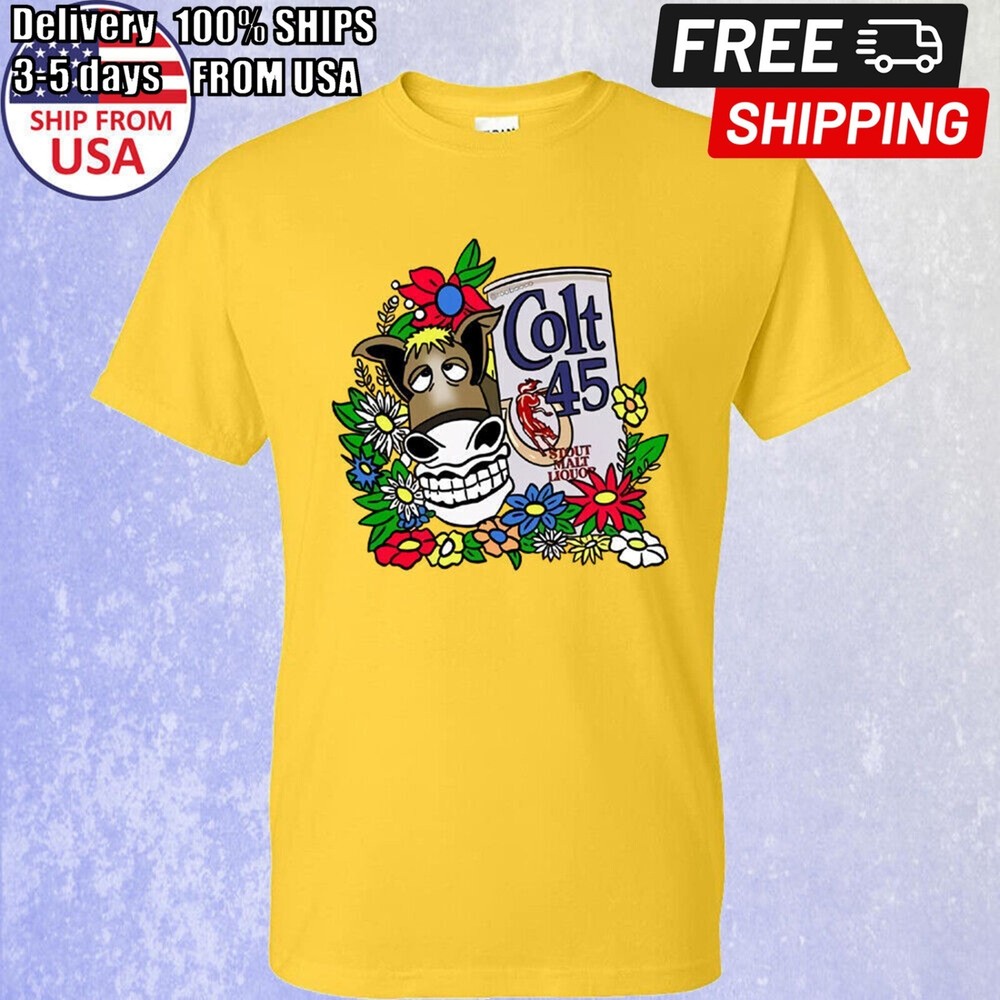 Colt 45 Donkey Jeff Spicoli Mens Yellow T shirt Size S 5XL