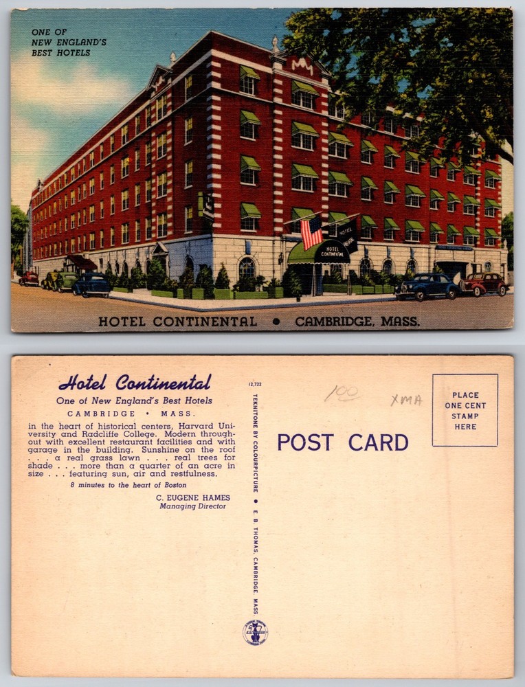 Hotel Continental Cambridge Mass Postcard