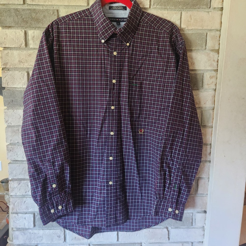 Vintage Tommy Hilfiger Button-Up Shirt Mens Large Plaid Long Sleeve Y2K EUC