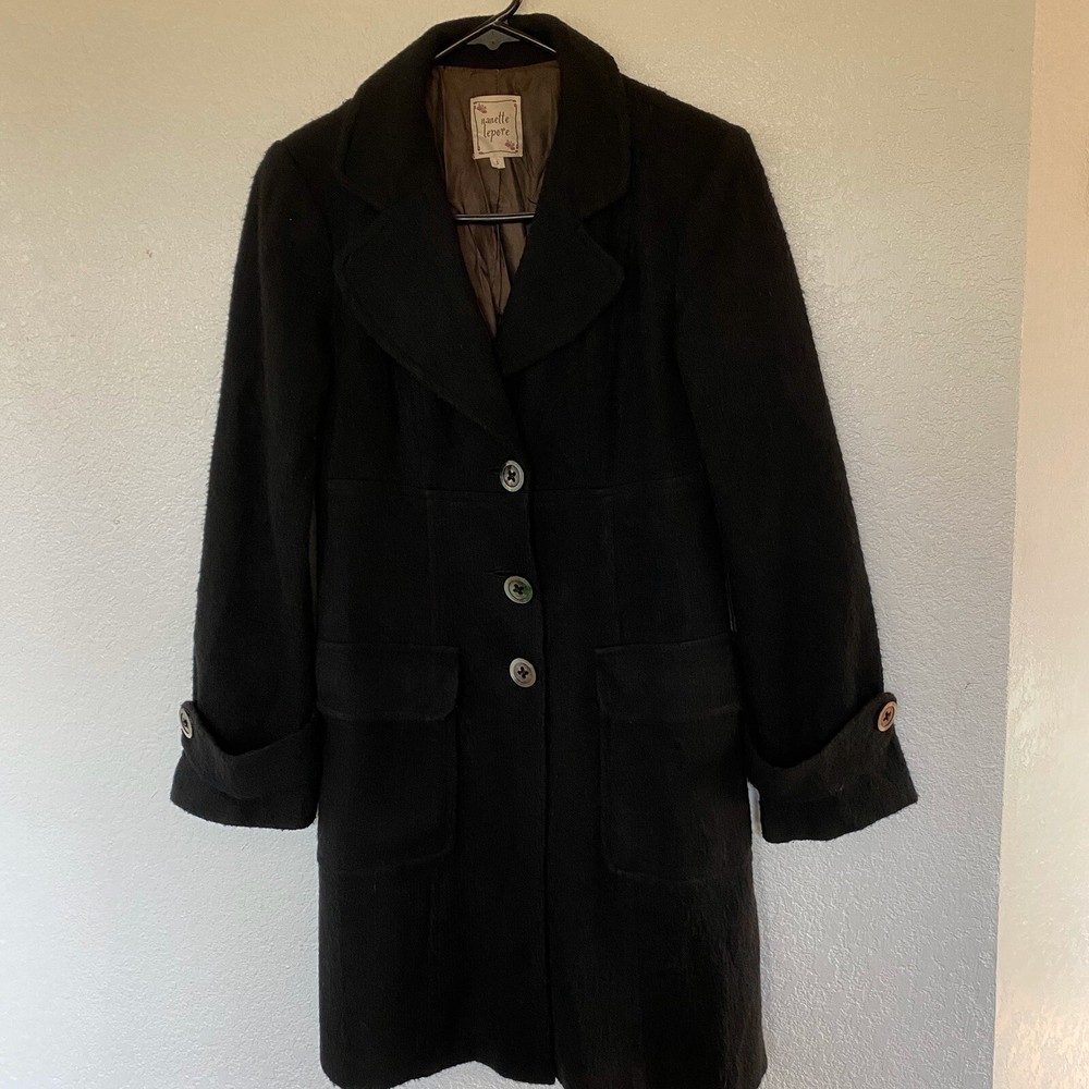 Nanette Lepore Womens Black Button Front Long Sleeve Blazer Jacket Sz S