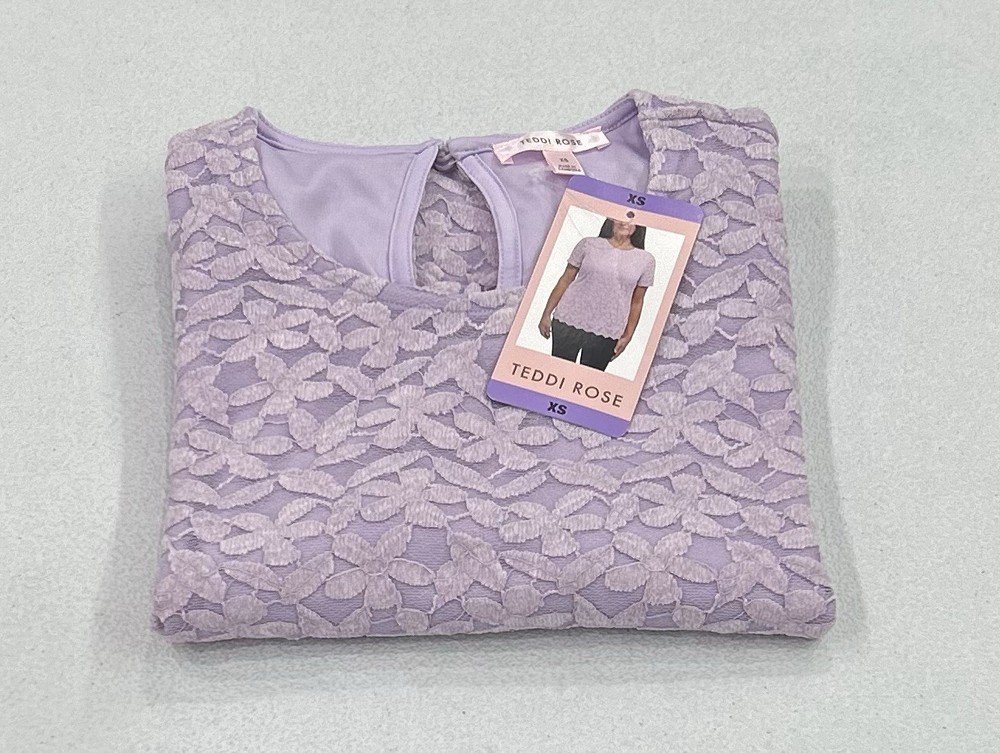 Teddi Rose Women's Crewneck Short Sleeve Blouse, Purple, Size XS