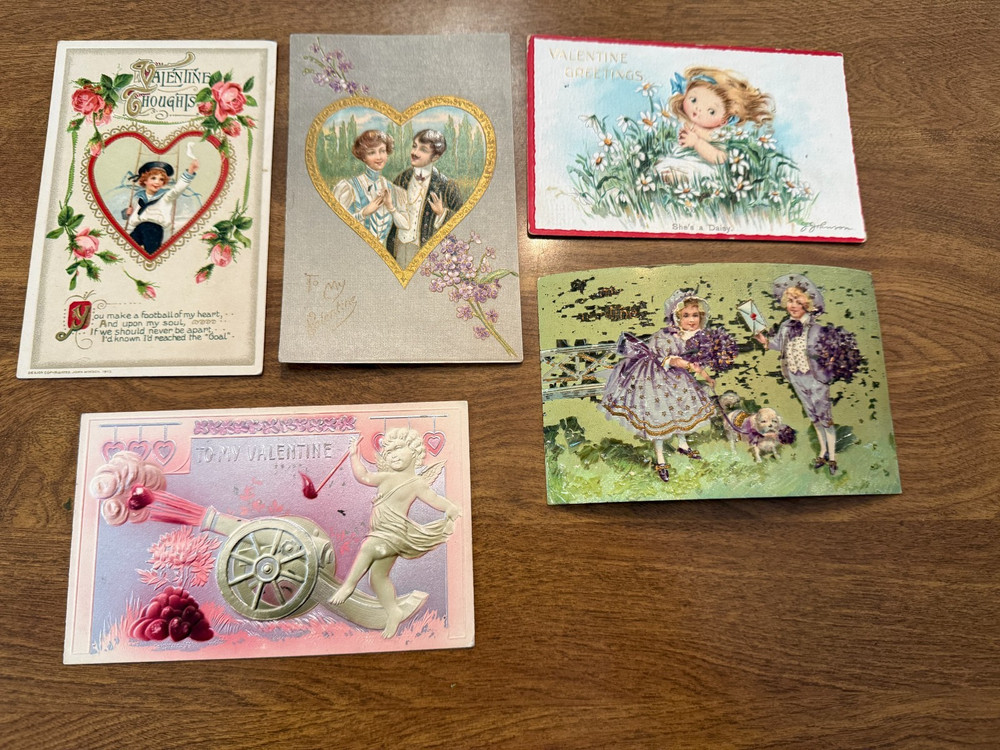 Valentines Day Antique Post Cards Lot Of 5 Early 1900'S As Is Acceptable