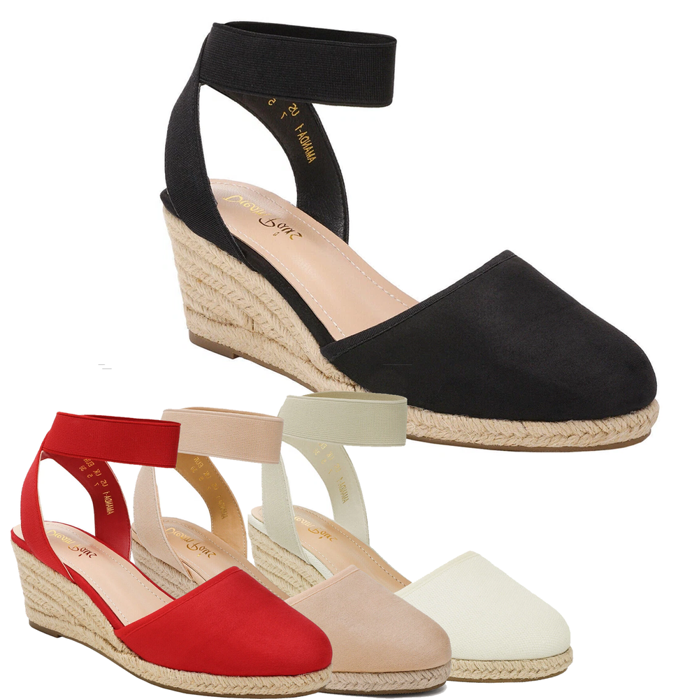 Dream Pairs Women Espadrilles Wedge Sandals Elastic Ankle Strap Close Toe Shoes
