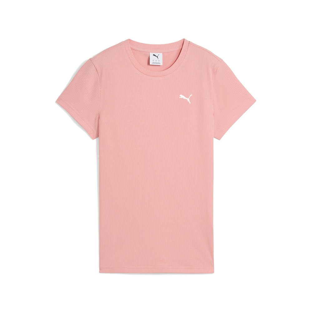 PUMA Essentials Elevated Rib Crew Neck Short Sleeve T-Shirt Womens Pink Casual T