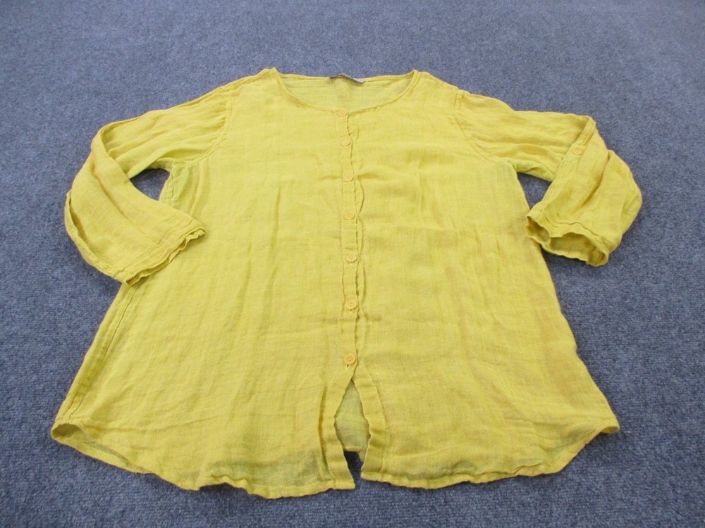 Flax Shirt Womens L Yellow Linen Tunic Loose Lightweight Breathable Flowy Beach