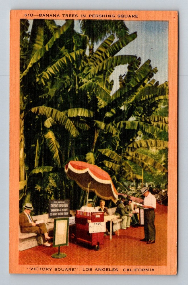 Los Angeles, CA-California Pershing Square Banana Trees Victory Vintage Postcard