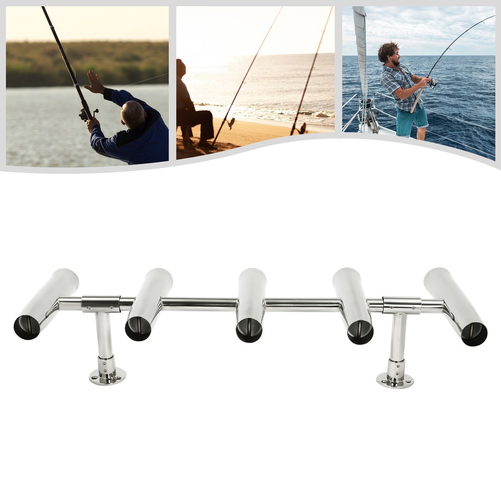 For Boat/Yacht 5 Tube Stainless Steel Marine Fishing Rod Holder Deck Mount US