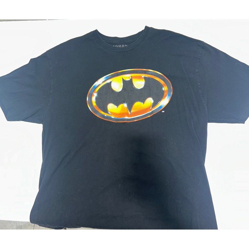 Batman Graphic Tee Black Chrome Bat Signal Logo Shirt Mens XLT DC Comics