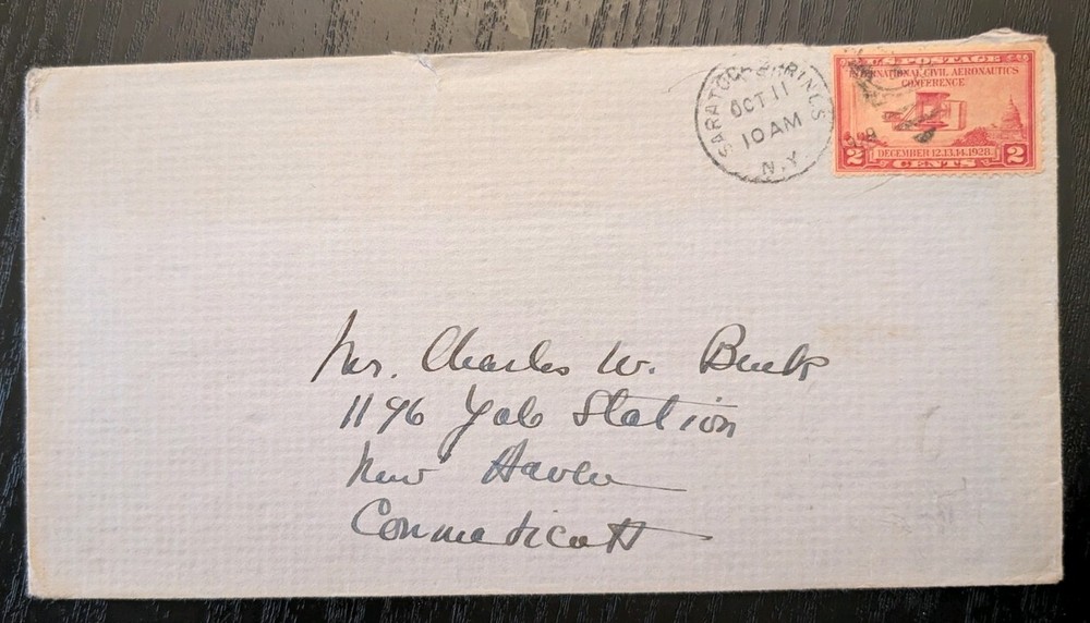 ++ USA 1928 COVER Saratoga Springs New York NY to New Haven Connecticut Envelope