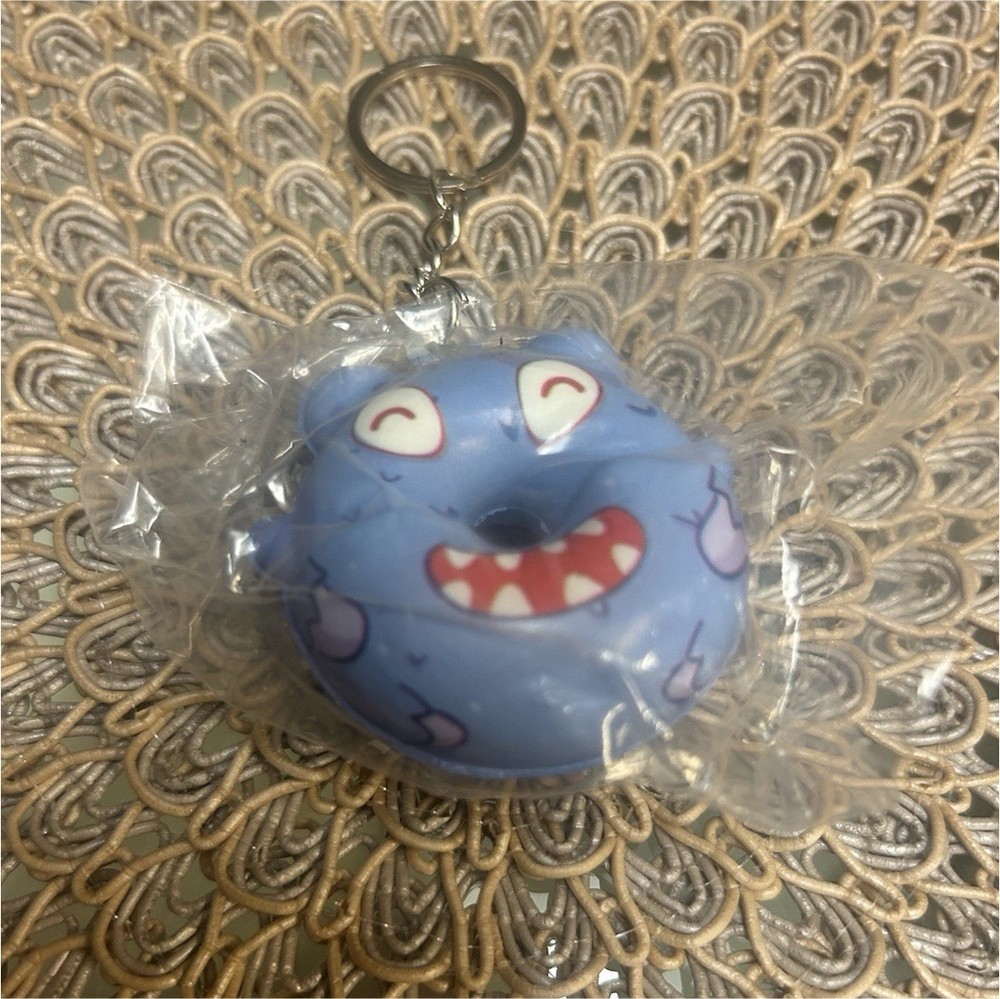 Blue Cartoon Character Face Plastic Keychain w/ Detachable Keyring