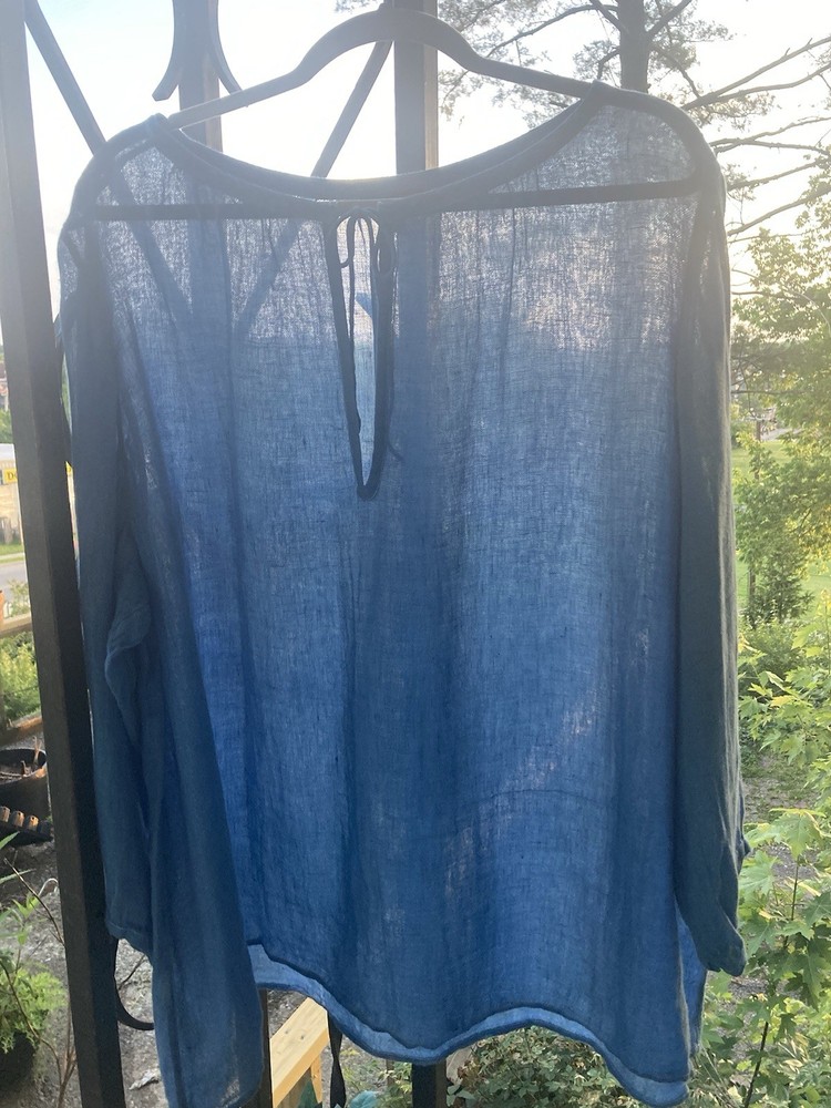 3X Eileen Fisher 100% Organic linen Blue Blouse