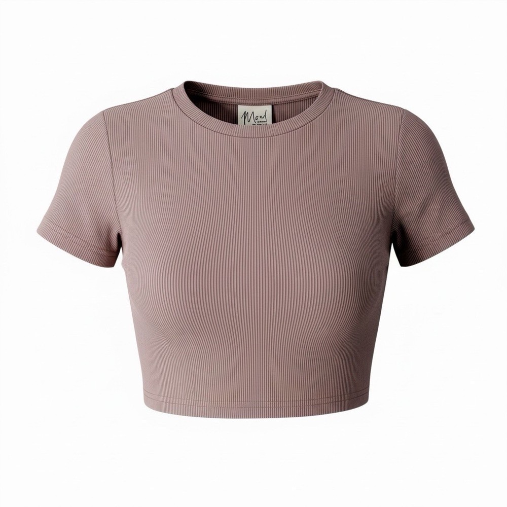Mood Women’s Medium Lilac Purple Ribbed Fitted Crop Top Short Sleeve Baby Tee