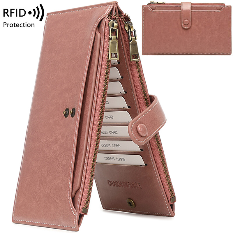 Women RFID Blocking Leather Wallet Credit Card ID Holder Zipper Purse Waterproof