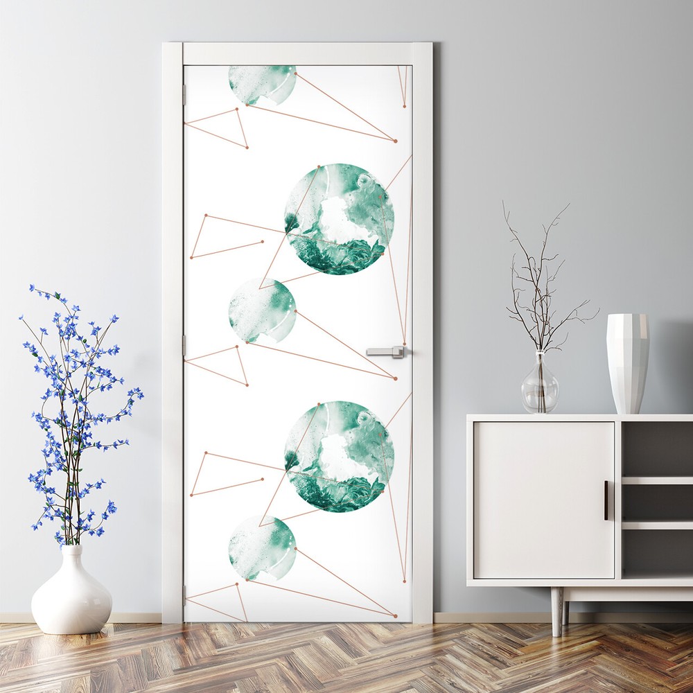 Minimalist Geometric Triangle Marble Moon Door Decal with Easy Stick Dots