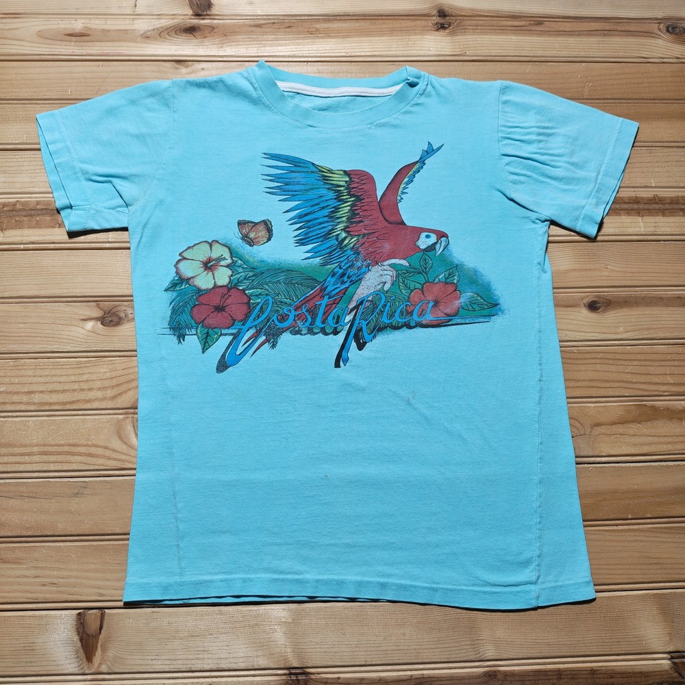 Vintage 90s Costa Rica Scarlet Macaw Parrot Hibiscus Graphic T-Shirt - Medium