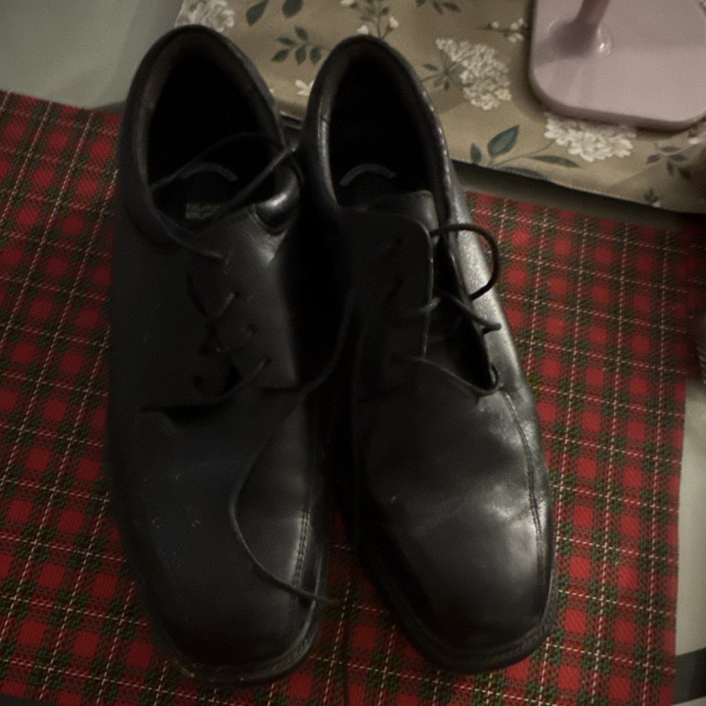 Men's Black Leather Oxford Lace-Up Square Toe Solid Pattern Dress Shoes