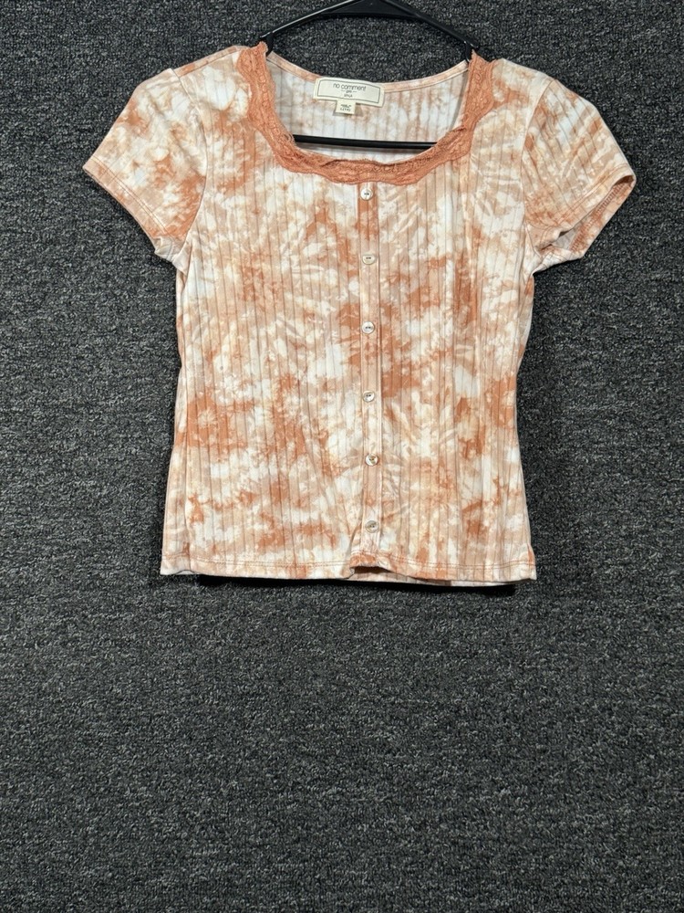 No Comment Girls Pull Over T-Shirt Short Sleeve Button Accent Size L 14