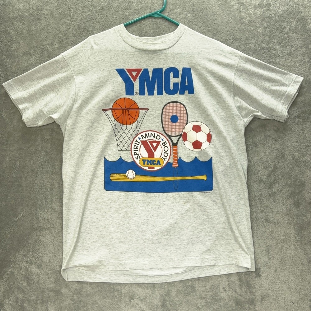 Vintage YMCA Shirt Men's Large Grey Graphic Print Gym Single Stitch 1993