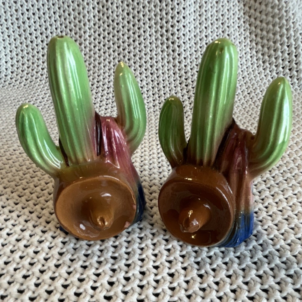 Vintage Ceramic Saguaro cactus salt and pepper shakers- With Stoppers