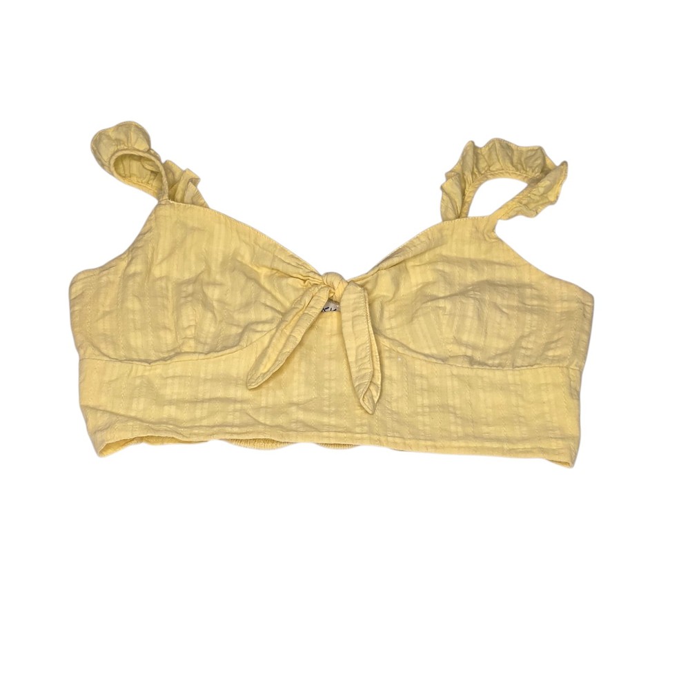 She+Sky Womens  Pale Yellow Crop Top 100% Cotton Size M Tie Front Boho Festival