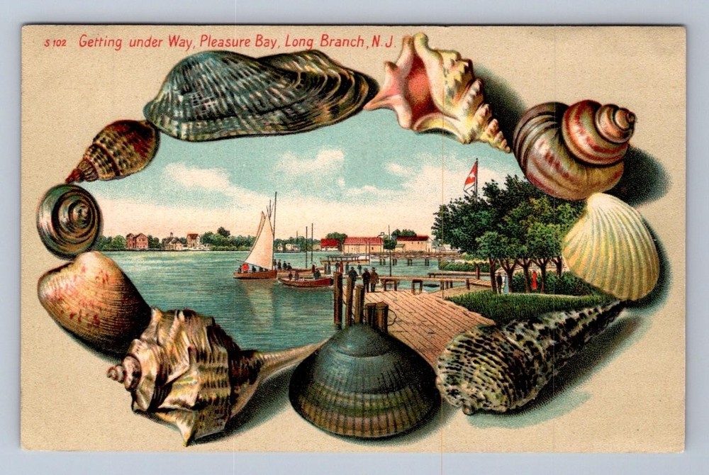 Pleasure Bay Long Branch New Jersey S102 Langsdorf Shell Border Postcard (1907)