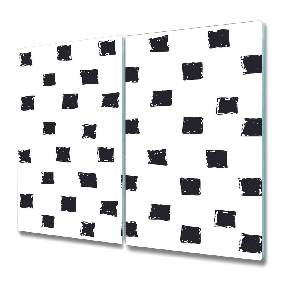 Glass Worktop Kitchen Chopping Board Graphic squares Black and White Minimalist