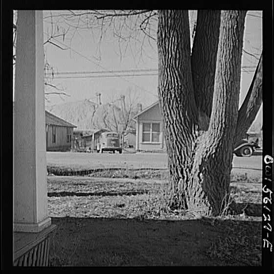 Photo:Residential Street Scene 1940s Tree Front Porch Houses Automobile