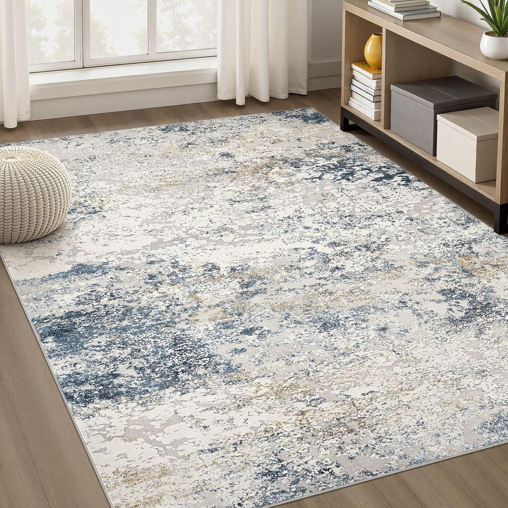 Area Rug Living Room Rugs - 5X7 Abstract Large Soft Indoor Washable Rug Neutral