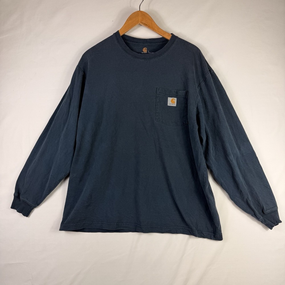 Carhartt Men's Original Fit L Blue Pocket Long Sleeve T-Shirt K126 100% Cotton