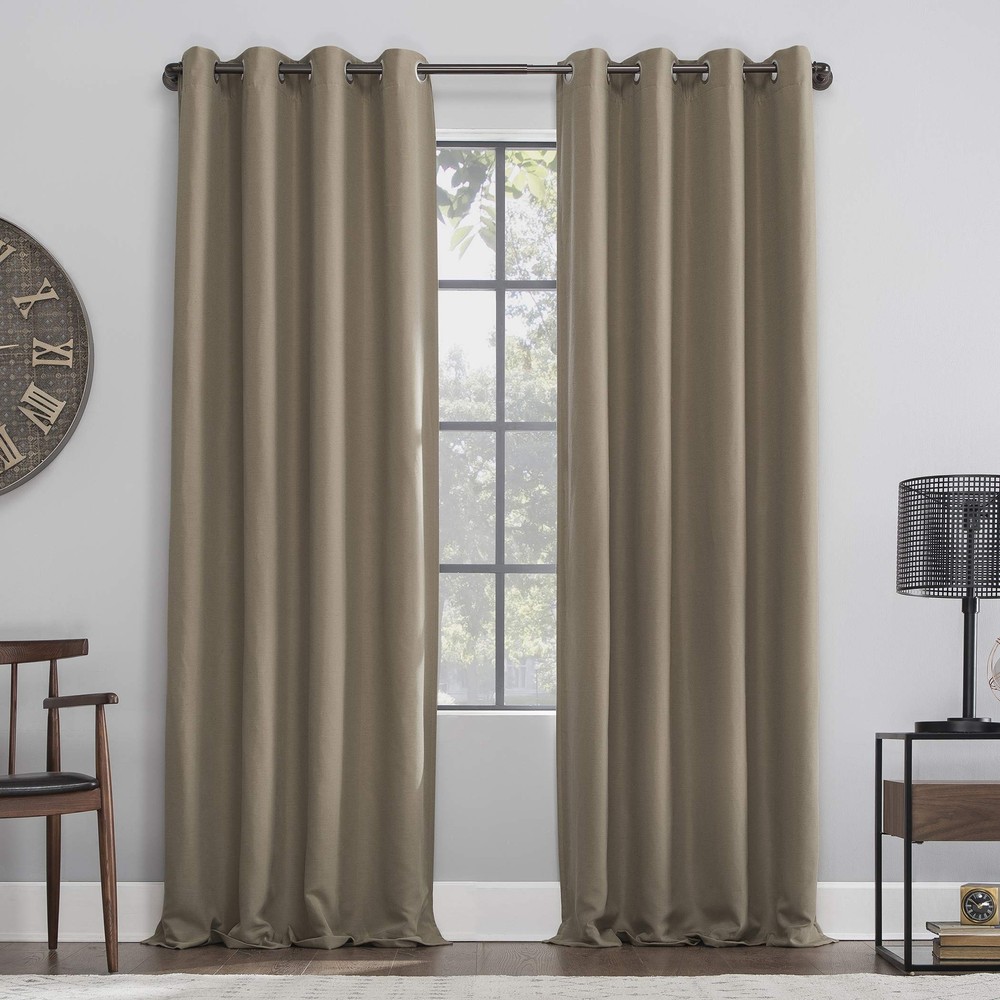 Linen Blackout Grommet Curtain 52x63 Inches in Rich Mocha Brown  