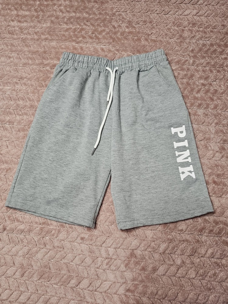 PINK Gray Sweat Shorts S/M 65% Cotton Logo Drawstring Pockets Women