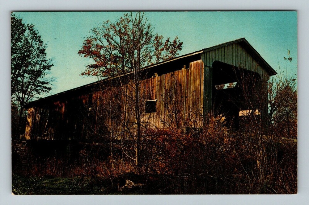 Holton IN Indiana, Otter Creek Covered Bridge Vintage Souvenir Postcard