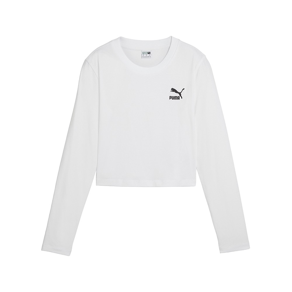 PUMA Classics Baby Crew Neck Long Sleeve T-Shirt Womens White Casual Tops 629964
