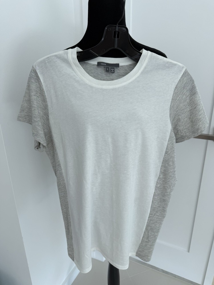 Vince Colorblock Crew Neck Short Sleeve T-Shirt White/Gray Size L