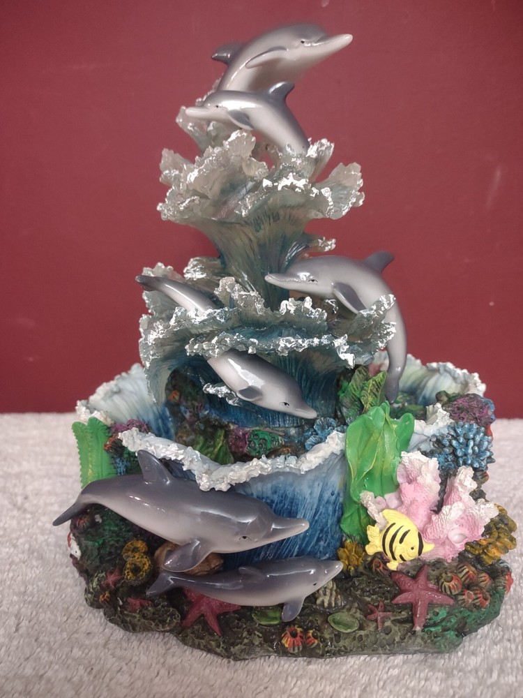 Dolphin Coral Marine Life Statue Home Decor Indoor Musical Waterfall (Working)