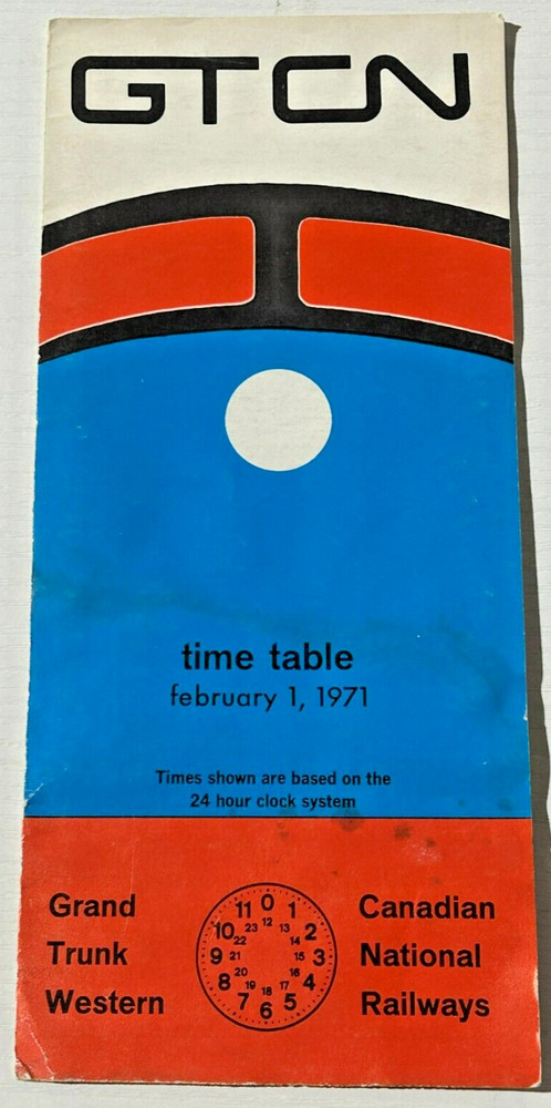 Vintage Grand Trunk Western Canadian National Railroad Time Table 1971 GTCN