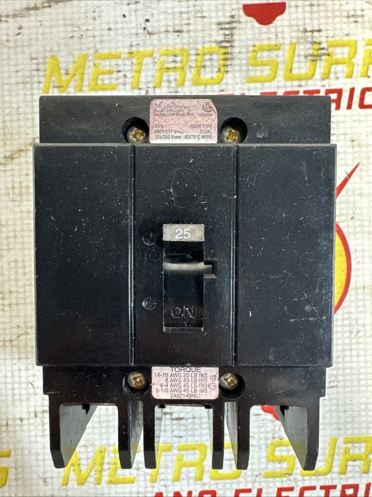 Circuit Breaker Eaton Cutler Hammer GHB3025 25 Amp 3 Pole 277/480 Bolt On