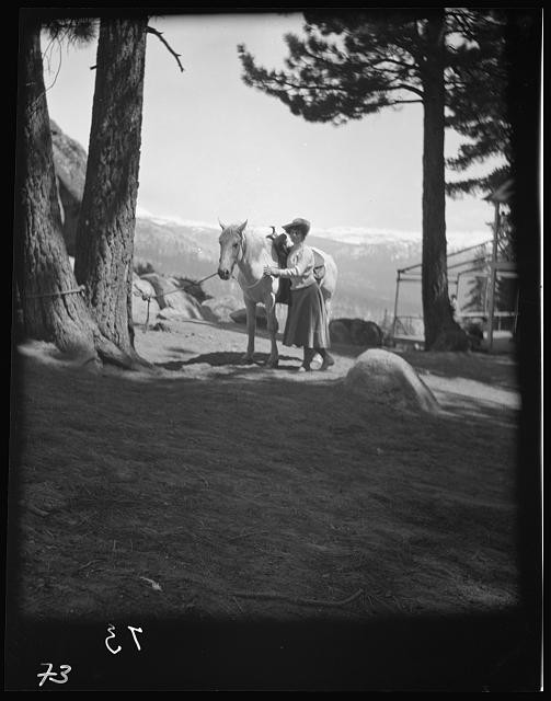 Yosemite National Park California 1900s Woman with Horse Mountain View