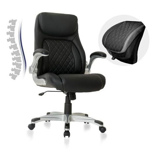 Ergonomic Office Chair Premium Microfiber Leather Adjustable Lumbar Black