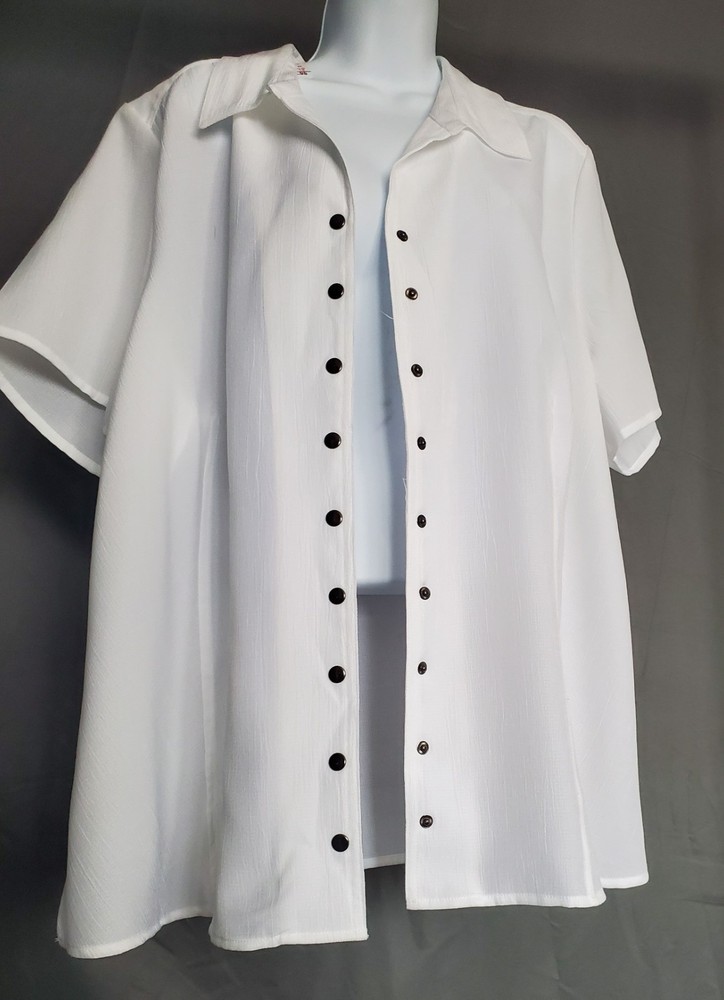 CJ Banks White Button Front Blouse Plus Size 2X 20/22W Casual Career Shirt Top