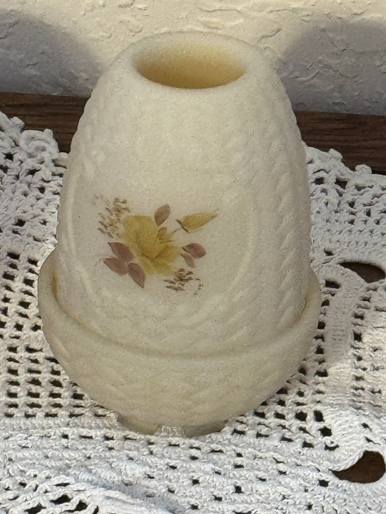 VTG  Fenton Art Glass Fairy Lamp Yellow Rose  Custard Satin Hand Painted Signed